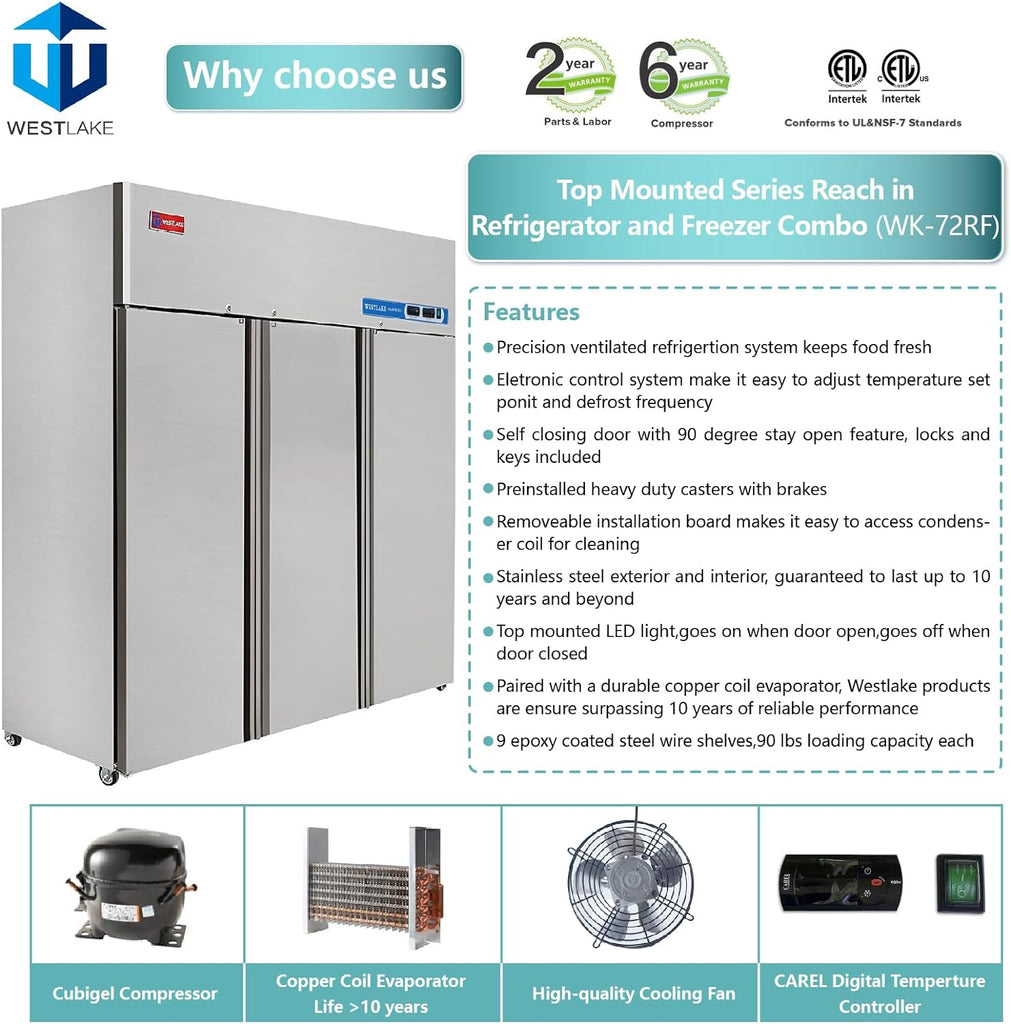 Commercial Refrigerator and Freezer Combo, WESTLAKE 72