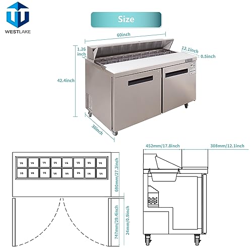 Sandwich Prep Table Refrigerator, WESTLAKE 60