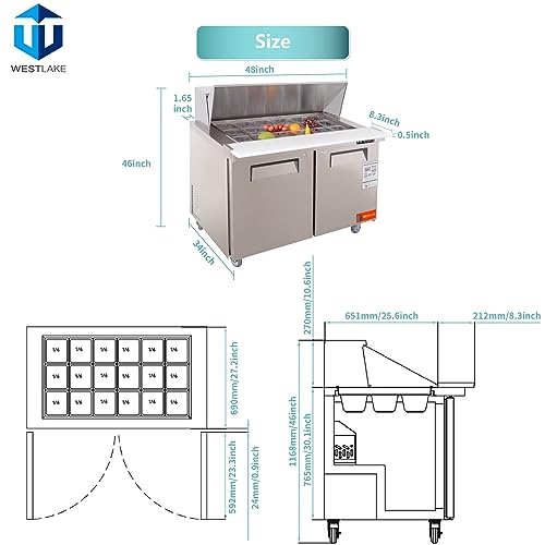 Sandwich Prep Table Refrigerator, WESTLAKE 48