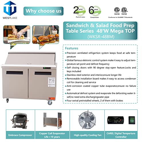 Sandwich Prep Table Refrigerator, WESTLAKE 48