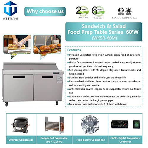 Sandwich Prep Table Refrigerator, WESTLAKE 60