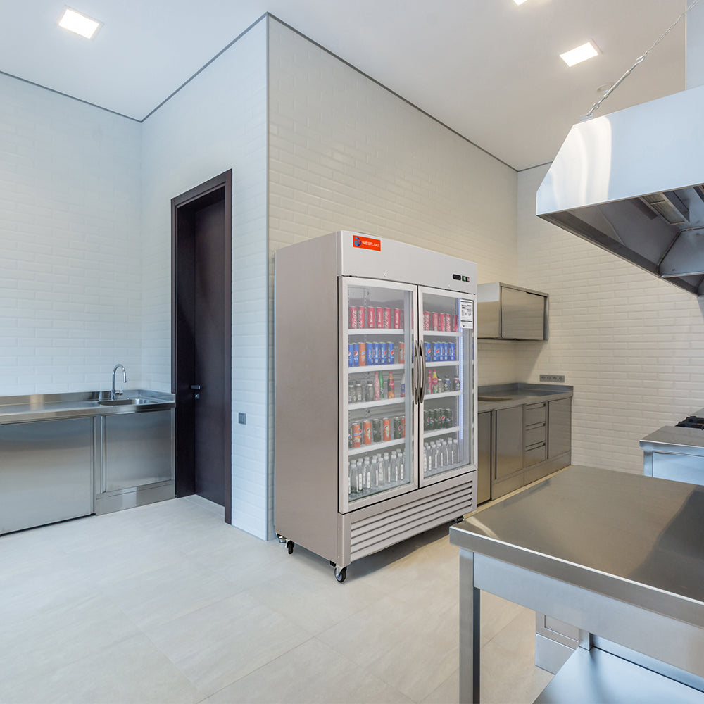 2 Glass Door Commercial Refrigerator, 49 Cu.ft Stainless Steel Reach in Upright Merchandiser