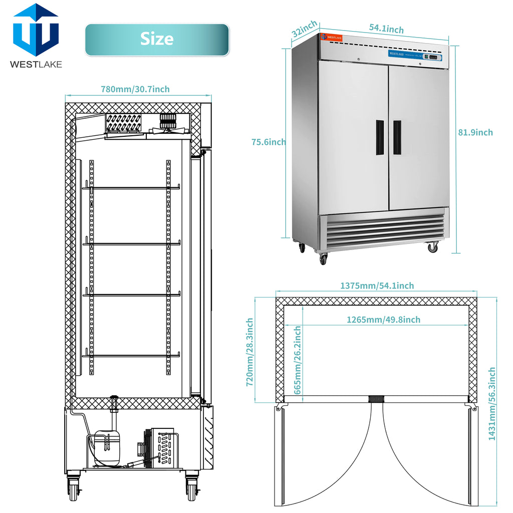 Commercial Reach in Fridge, Commercial Reach in 2 door 49 Cu.ft Stainless Steel Upright Refrigerator