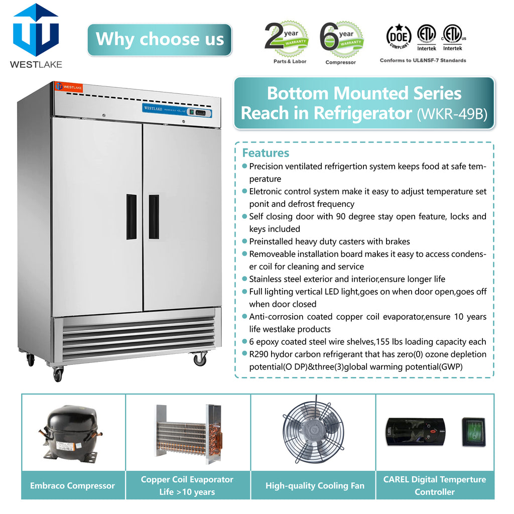 Commercial Reach in Fridge, Commercial Reach in 2 door 49 Cu.ft Stainless Steel Upright Refrigerator