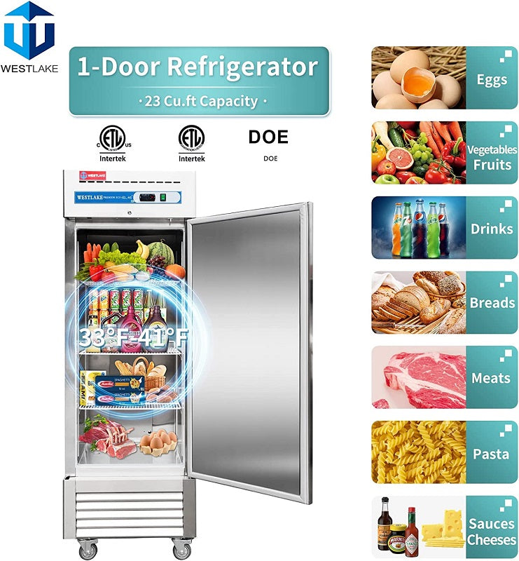 Commercial Reach in Fridge, 23 Cu.ft Stainless Steel Reach in Upright Fan Cooling Refrigerator