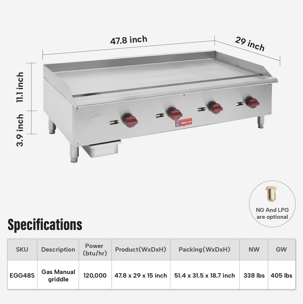 WESTLAKE Commercial Gas Griddle 48