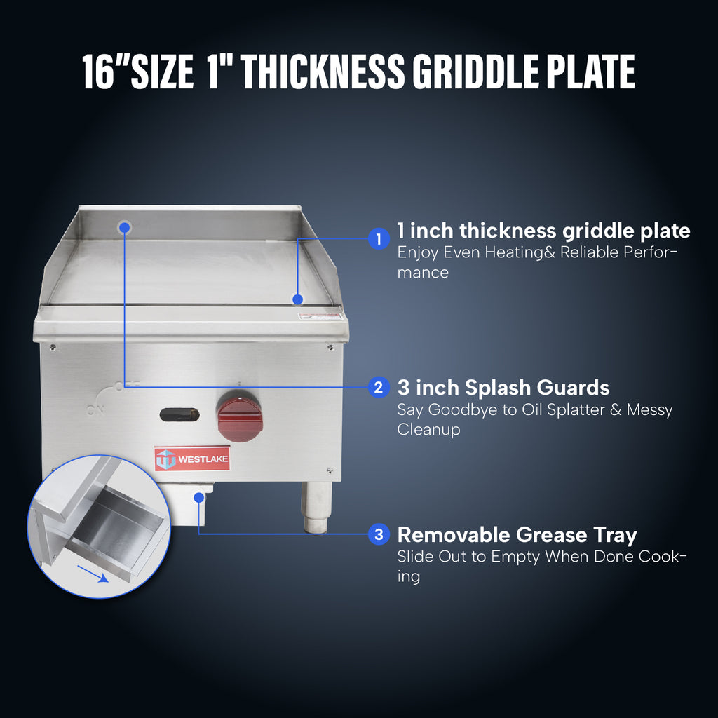 WESTLAKE Commercial Gas Griddle 16