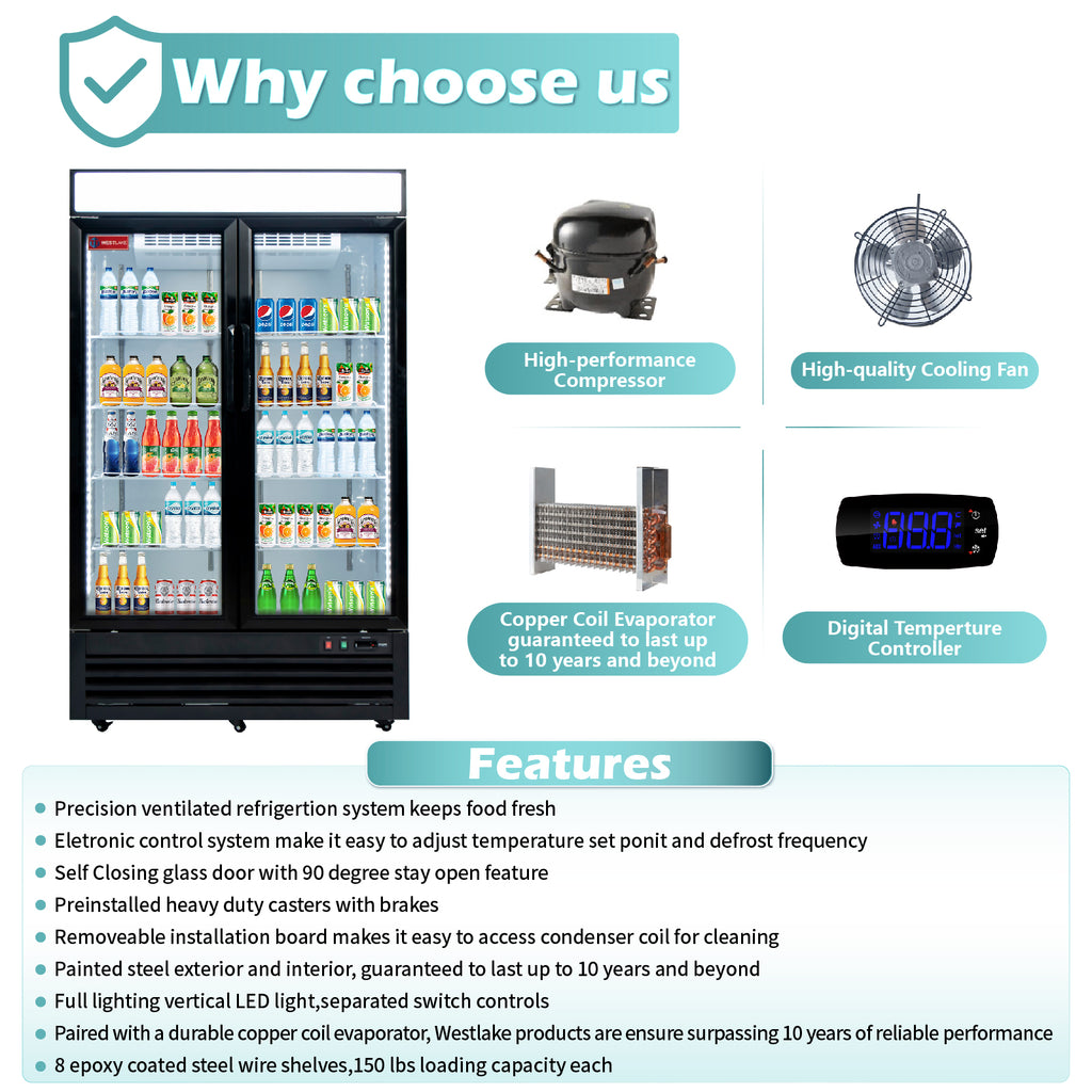 Commercial Refrigerator 2 Glass Door, WESTLAKE 48