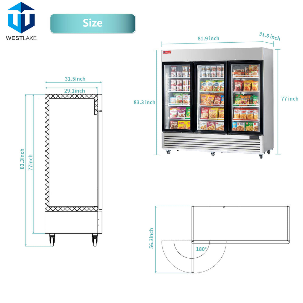 Commercial Freezer 3 Glass Door, WESTLAKE 83