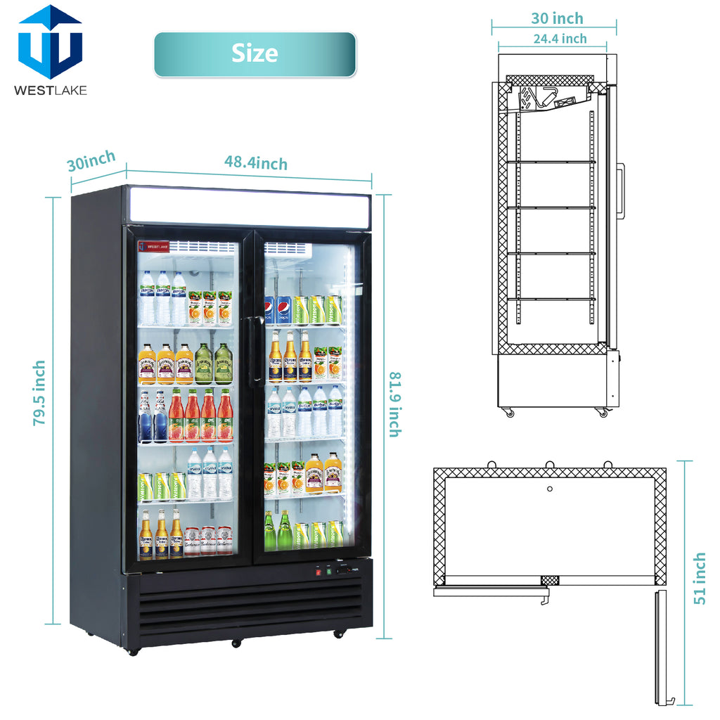 Commercial Refrigerator 2 Glass Door, WESTLAKE 48