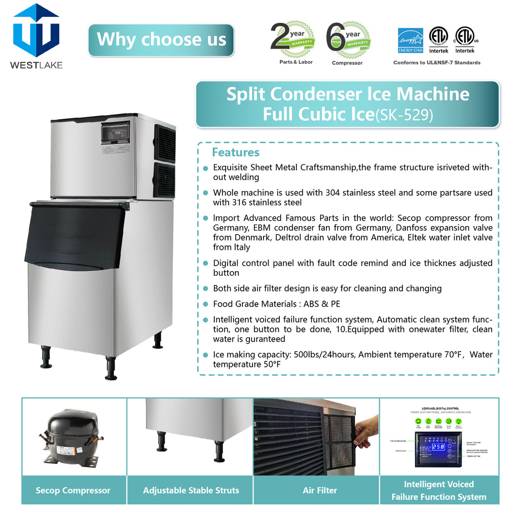 500 lb. Air Cooled Cube Ice Maker with Bin 440 lb.