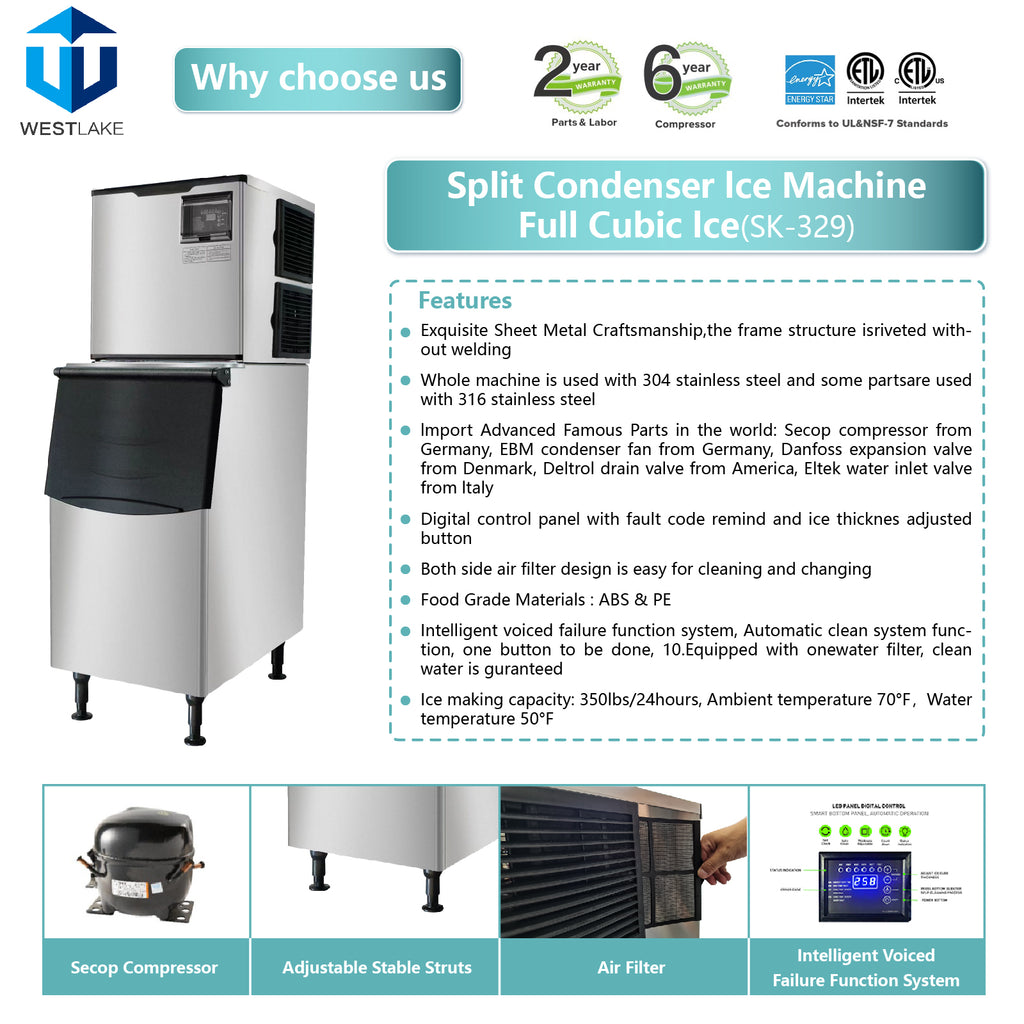 350 lb. Air Cooled Cube Ice Maker with Bin 308 lb.