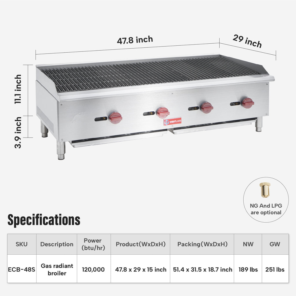 WESTLAKE Commercial Gas Charbroiler 48