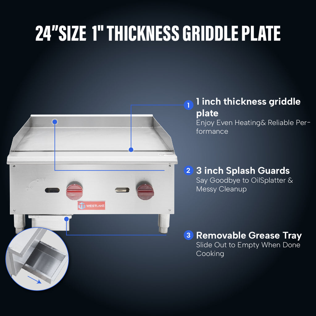 WESTLAKE Commercial Gas Griddle 24
