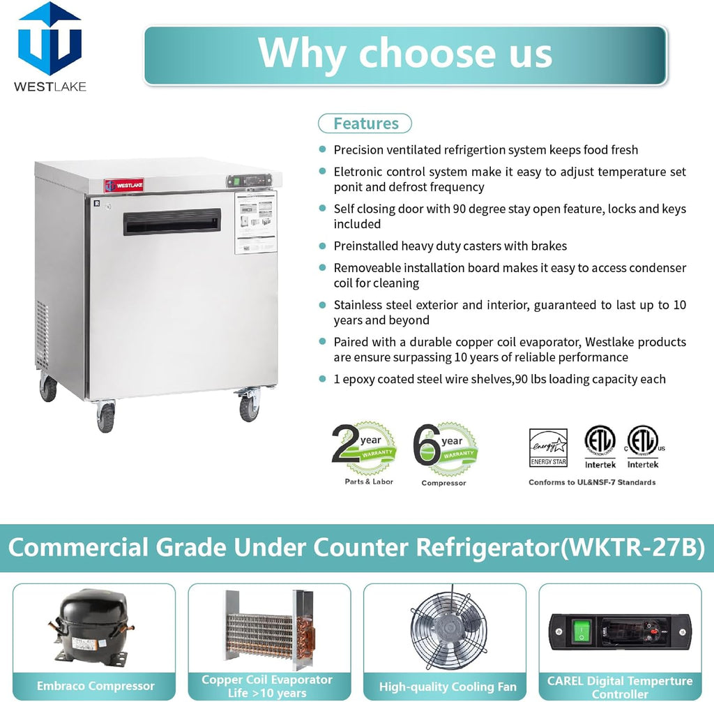 Commercial Undercounter Refrigerator, WESTLAKE 28