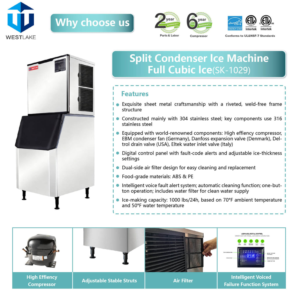 1000 lb. Air Cooled Cube Ice Maker with Bin 440 lb.