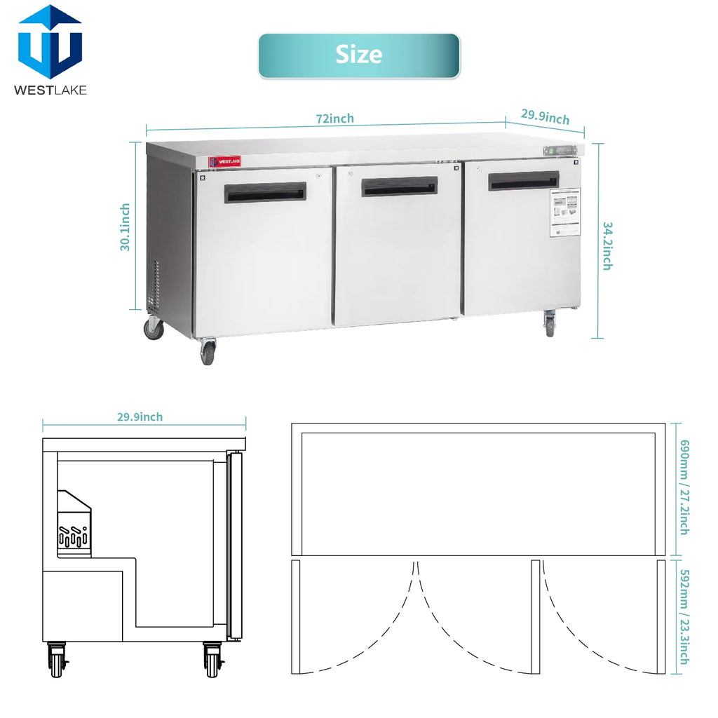 Commercial Undercounter Refrigerator, WESTLAKE 72