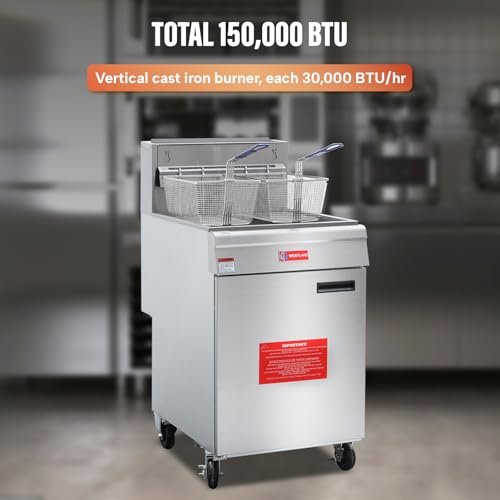 WESTLAKE Commercial Gas Deep Fryer, Stainless Steel Free Standing Floor Frye with Baskets 3 Tube 150000 BTU 31-37L for Restaurants