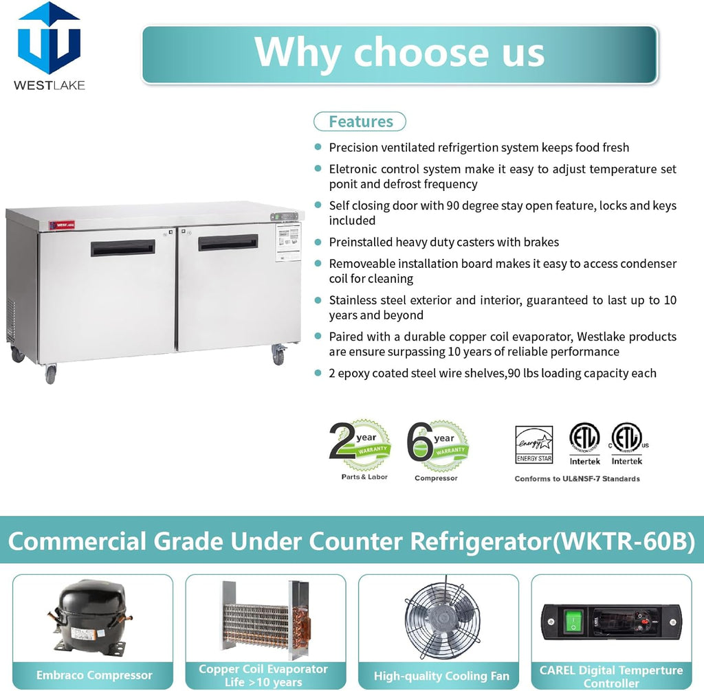 Commercial Undercounter Refrigerator, WESTLAKE 60
