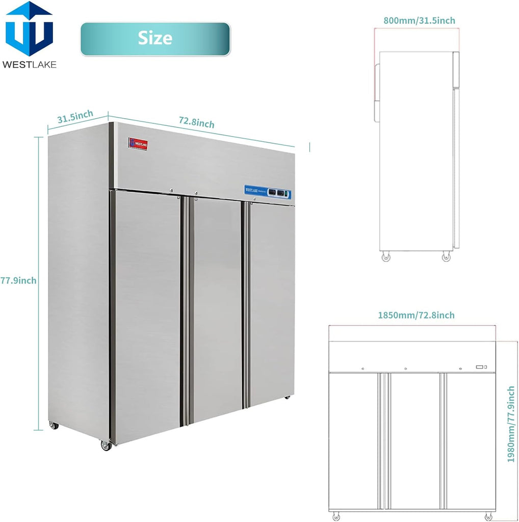 Commercial Refrigerator Freezer Combo, 3 door 54 Cu.ft Reach in Solid door Upright Fridge Freezer Combination