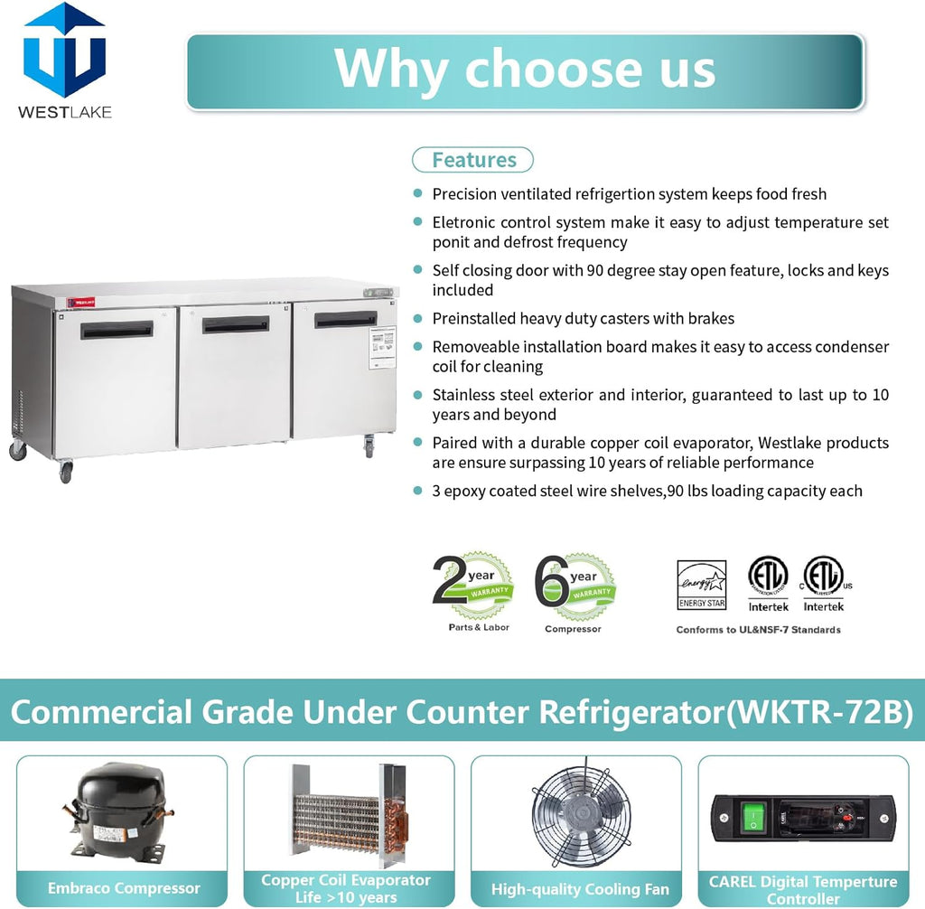Commercial Undercounter Refrigerator, WESTLAKE 72