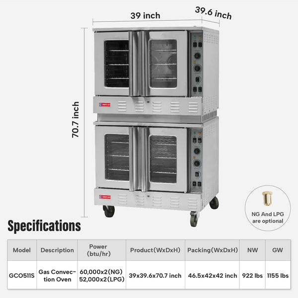 Commercial Convection Oven, WESTLAKE 39" Double Deck Full Size Commerc ...