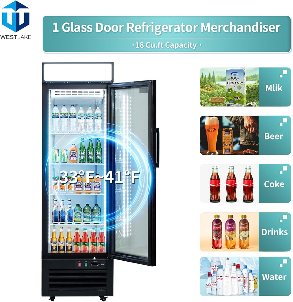 Commercial Refrigerator 1 Glass Door, WESTLAKE 24