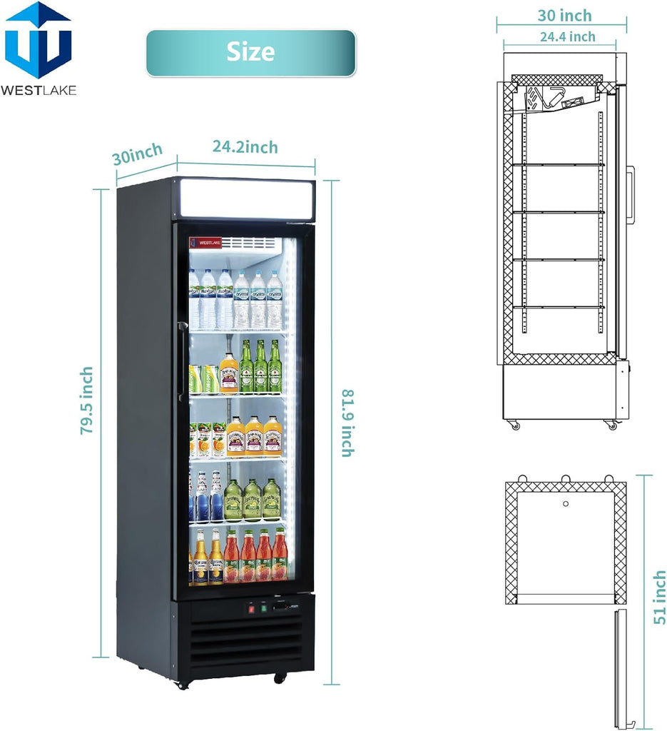 Commercial Refrigerator 1 Glass Door, WESTLAKE 24