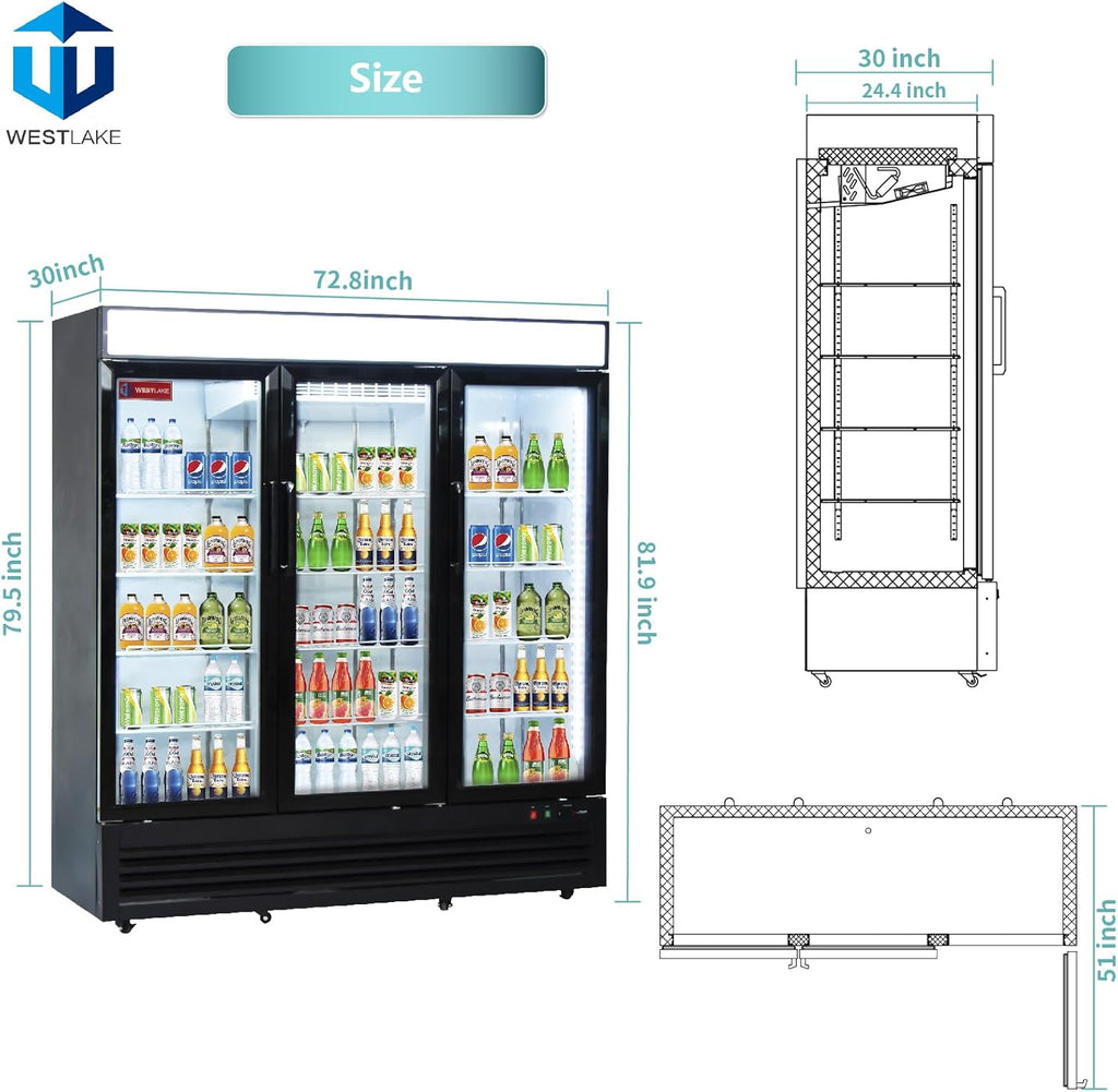 Commercial Refrigerator 3 Glass Door, WESTLAKE 72