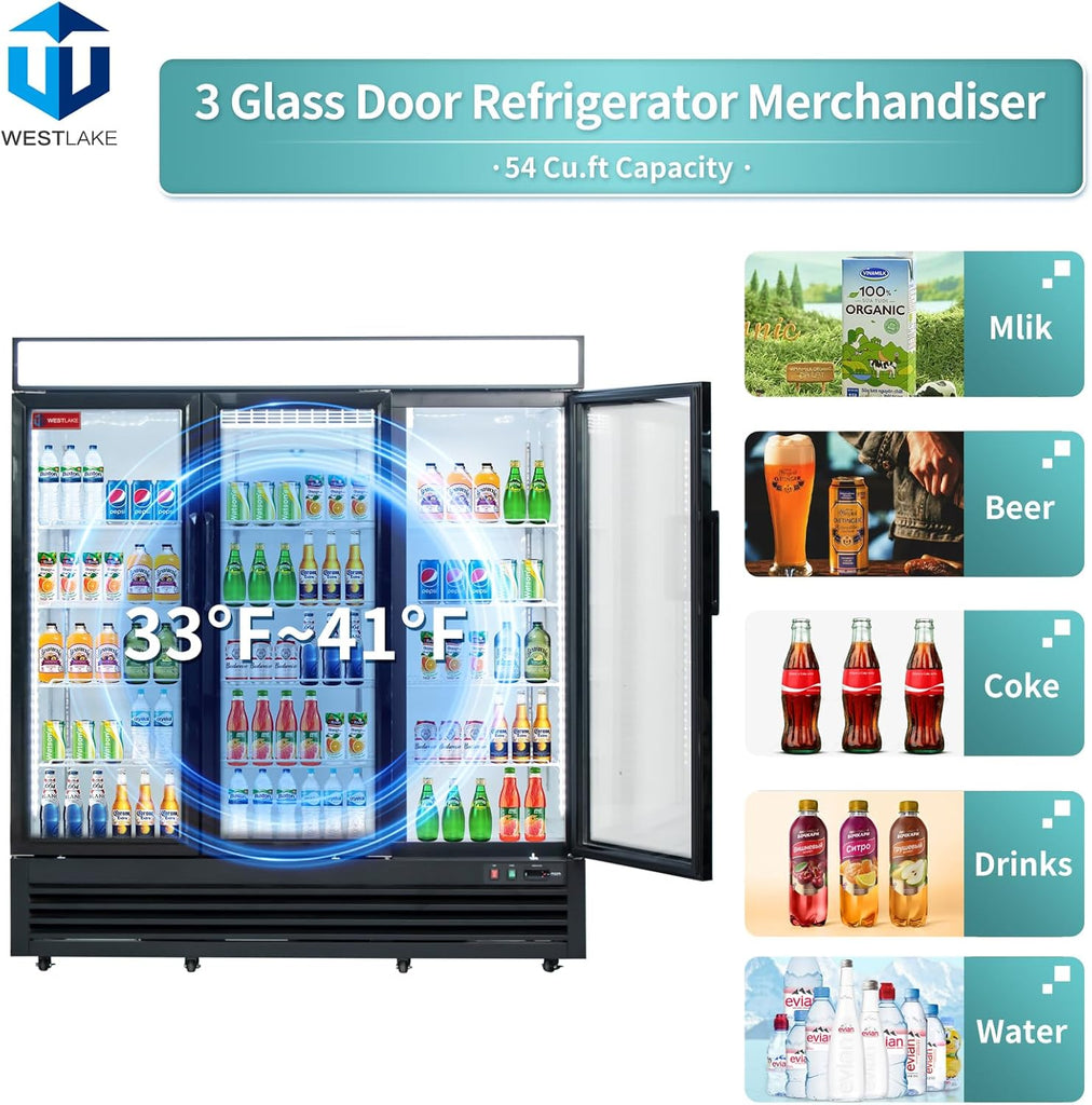 Commercial Refrigerator 3 Glass Door, WESTLAKE 72