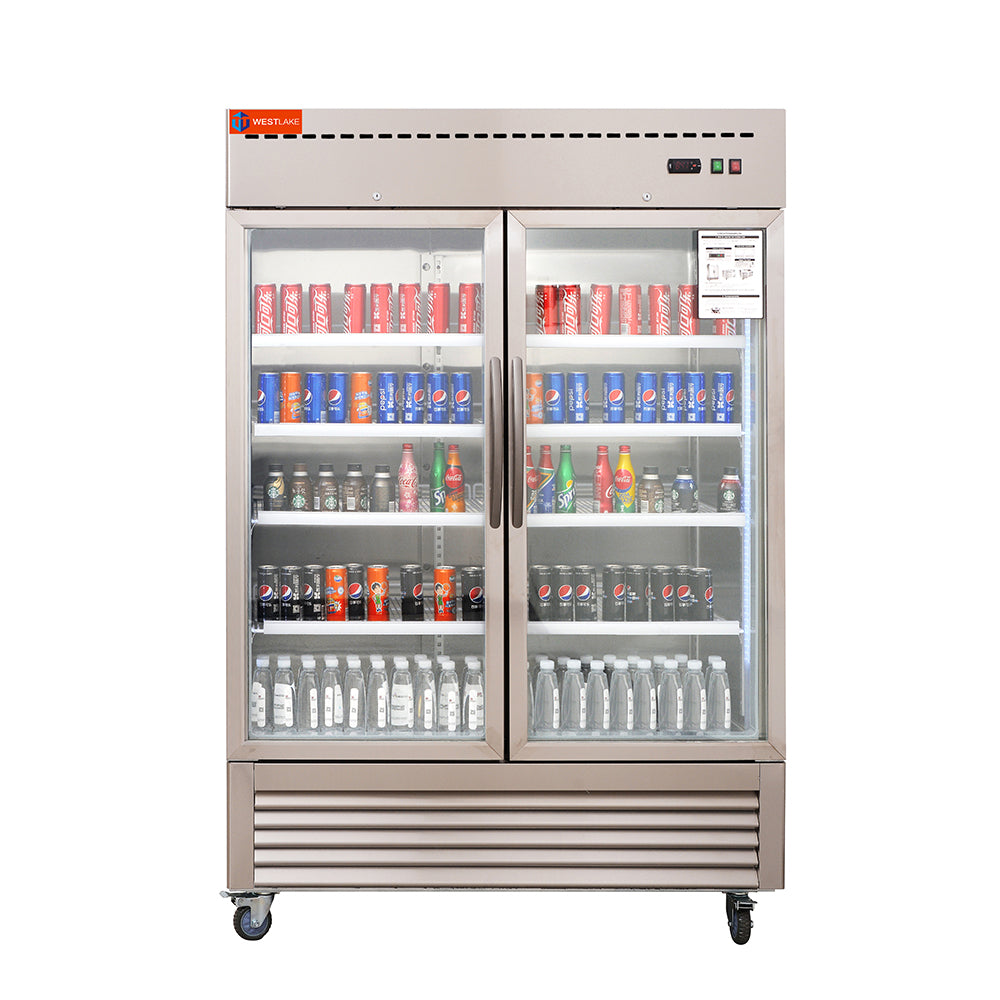 2 Glass Door Commercial Refrigerator, 49 Cu.ft Stainless Steel Reach in Upright Merchandiser