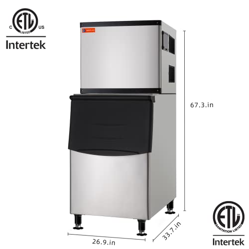 Westlake Commercial Ice Machine, Full Cube Ice Maker Machine 500 lbs Ice with 375lbs Storage Capacity