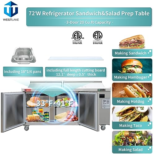 Sandwich Prep Table Refrigerator, WESTLAKE 72