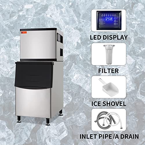 Westlake Commercial Ice Machine, Full Cube Ice Maker Machine 350 lbs Ice with 230lbs Storage Capacity