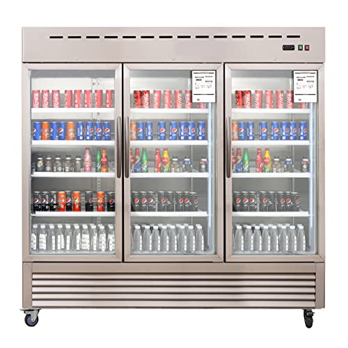 3 Glass Door Commercial Refrigerator, 72 Cu.ft Stainless Steel Reach in Upright Merchandiser