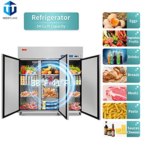 WESTLAKE Commercial Refrigerator, 72'' W 3 door Reach in Fridge Solid door Upright Cooler for Restaurant, Bar, Shop, etc 54 Cu.ft