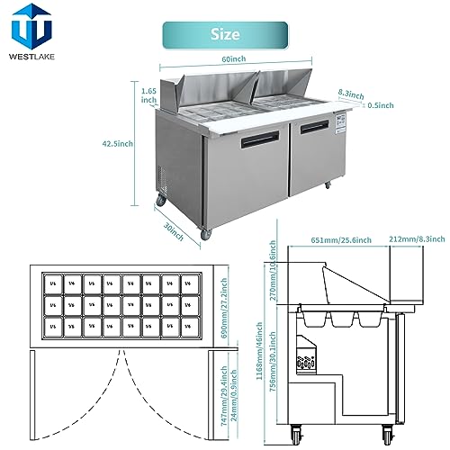 Sandwich Prep Table Refrigerator, WESTLAKE 60