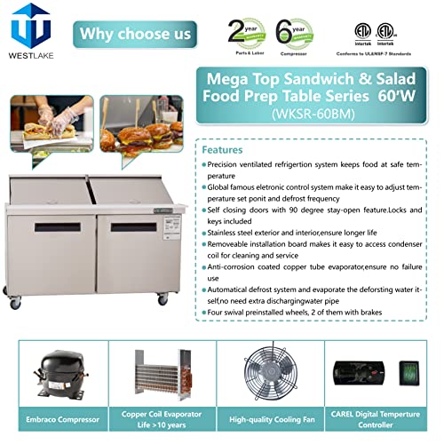 Sandwich Prep Table Refrigerator, WESTLAKE 60