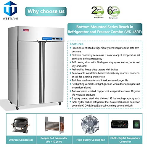 WESTLAKE Commercial Refrigerator Freezer Combo, 48