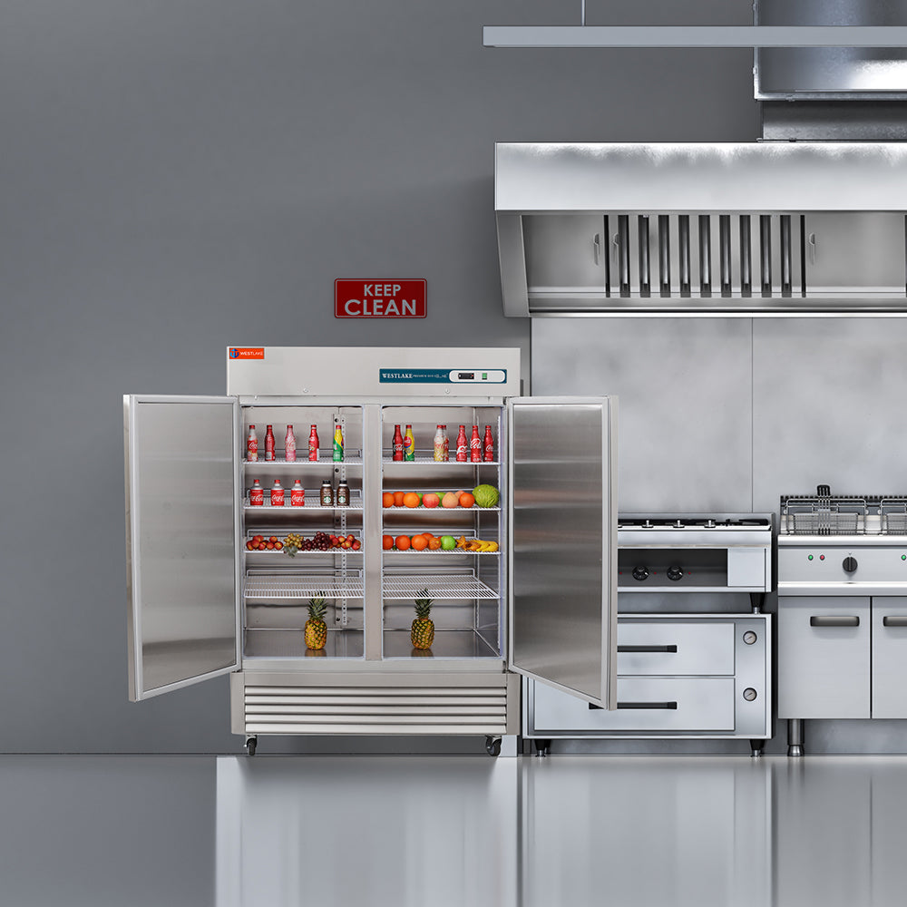 Commercial Freezer 2 Solid Door Stainless Steel Reach-in Upright Restaurant  54W