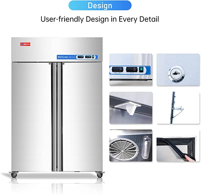 Commercial Refrigerator Freezer Combo, 2 door 36 Cu.ft Reach in Solid door Upright Fridge Freezer Combination