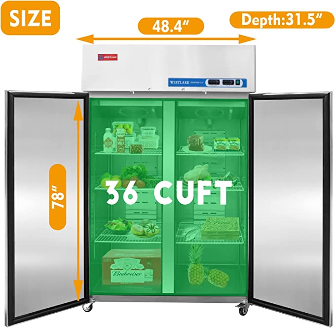 Commercial Refrigerator Freezer Combo, 2 door 36 Cu.ft Reach in Solid Westlake Kitchen