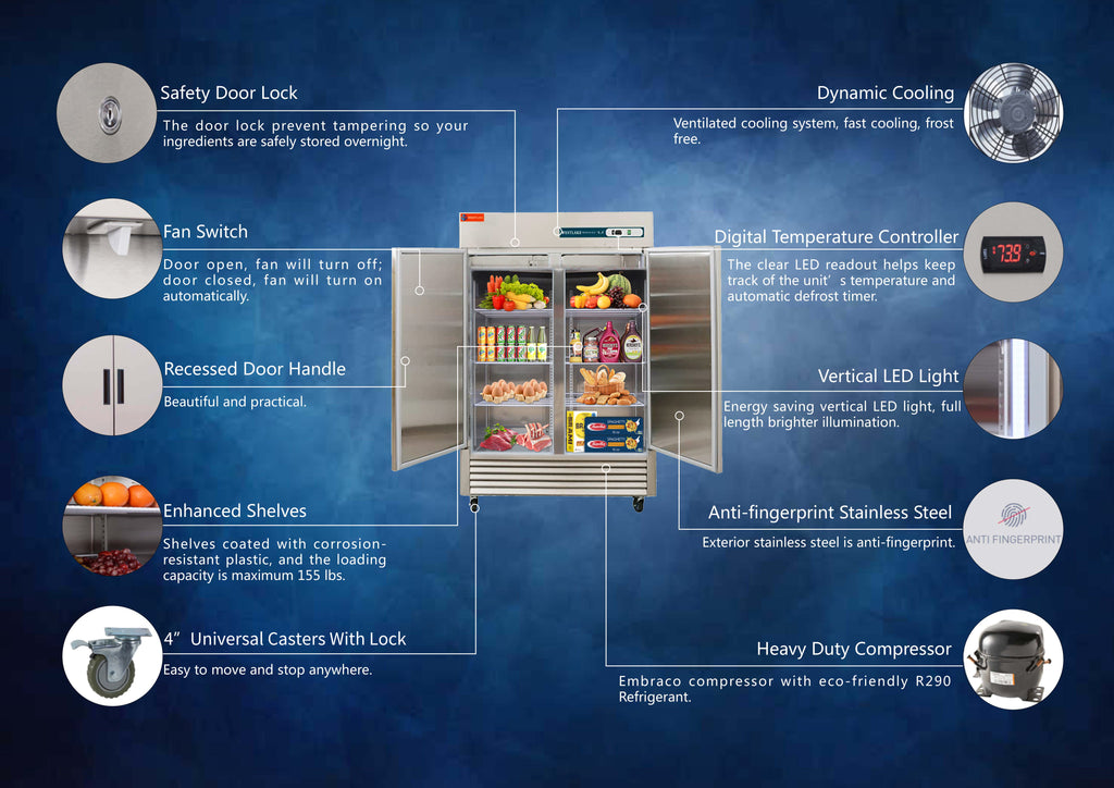 Commercial Reach in Fridge, Commercial Reach in 2 door 49 Cu.ft Stainless Steel Upright Refrigerator